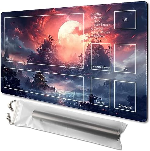 MTG Playmat Size 24x14in Free Storage Bags Non-Slip Backing, Ideal for Card Game Enthusiasts TCG Playmat (Red Sky at Night-Deck)