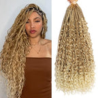 18 Inch Box Braids Crochet Hair Goddess Box Braids Crochet Hair 8 Packs Crochet Hair for Black Women Boho Crochet Braids Crochet Hair for Black Women Crochet Box Braids With Curly Ends（18 Inch,27/613）