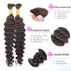 Human Braiding Hair for Boho Braids Deep Water Wave Curly Bulk Human Hair for Braiding Brazilian Virgin Human Hair for Micro Braiding Wet and Wavy Human Braiding Hair 100g 20inch Chocolate Brown