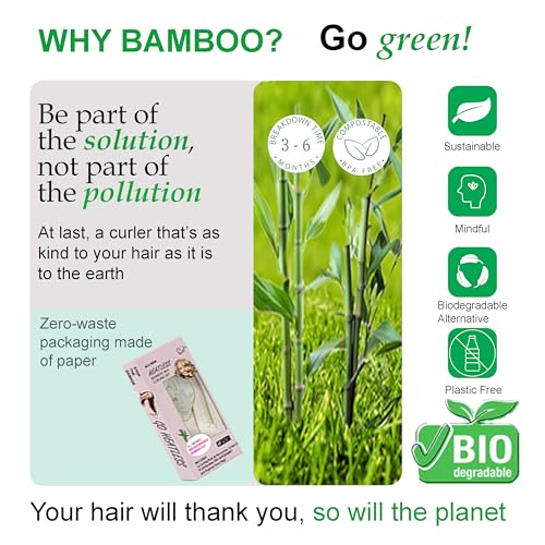 Sleep ‘N Curl - 100% Pure Biodegradable Bamboo Silk - Heatless Hair Curler KIT with Pure Bamboo Silk Cap (Bonnet) All Natural