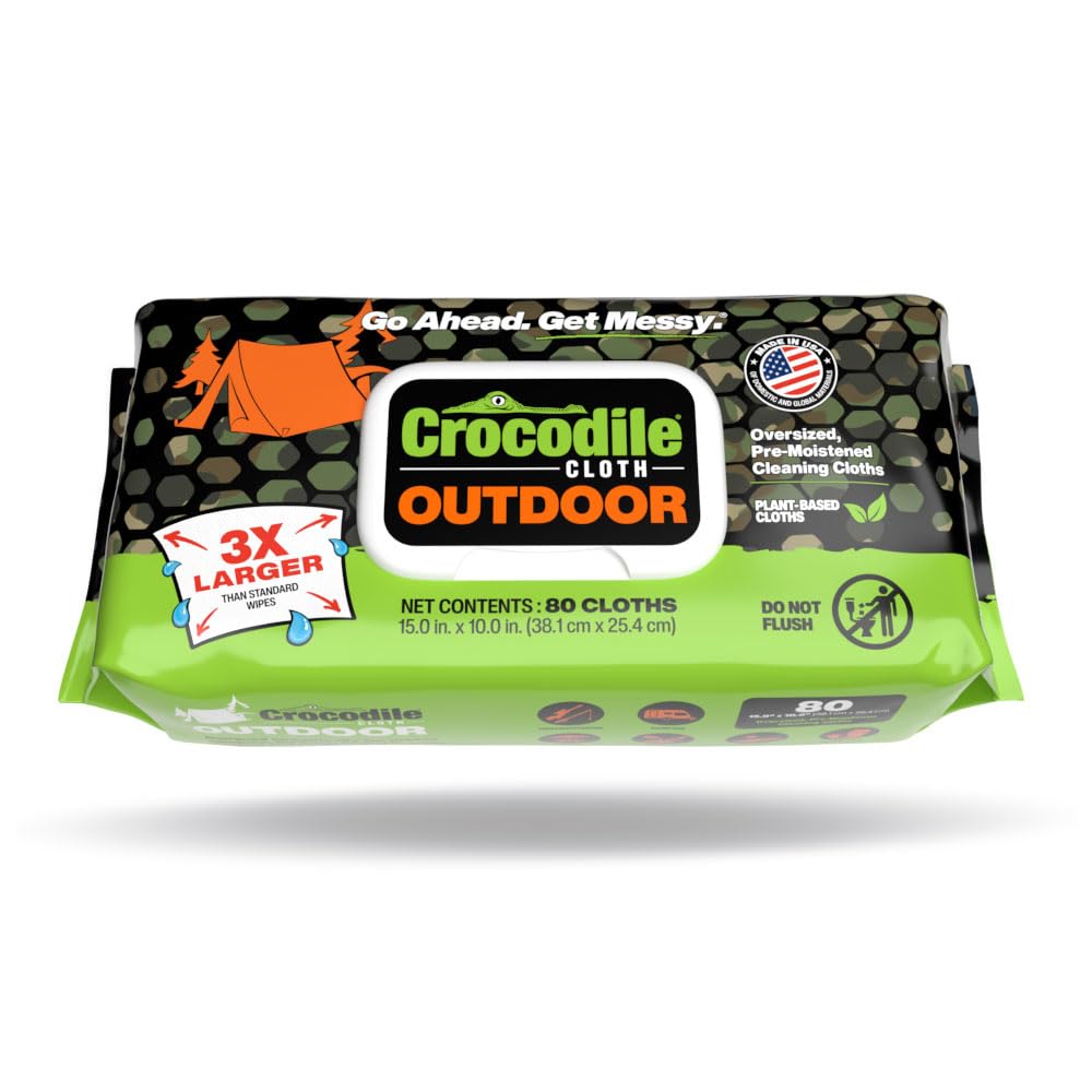 Crocodile Cloth Outdoor Plant-Based Skin Safe Cleaning Wipes, 80 Count