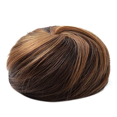 SARLA Drawstring Hair Bun Extension Dark Brown/Golden Synthetic Fake Ballet Bun Hair Piece for Women Girls Lady Updo Donut Chignon