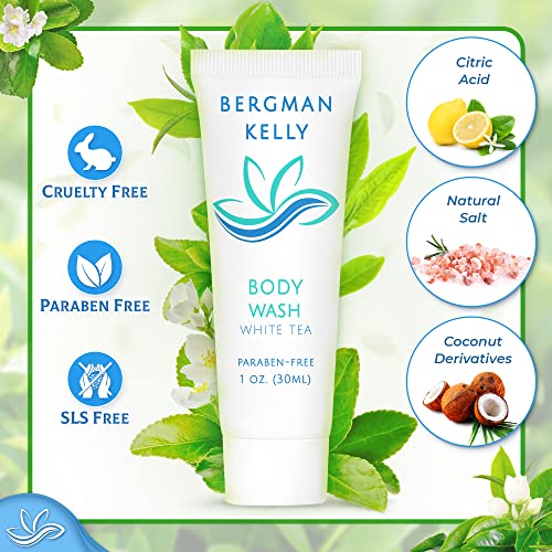BERGMAN KELLY Travel Size Body Wash (1 fl oz, 50 PK, White Tea), Delight Your Guests with a Revitalizing and Refreshing Hotel Body Wash, Quality Mini and Small Size Guest Hotel Toiletries in Bulk