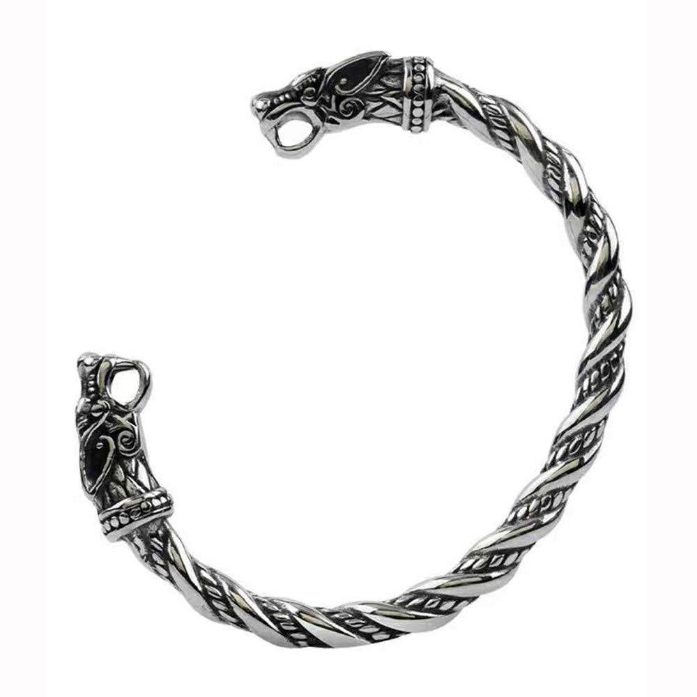 TURTLEDOVE Viking Wolf Fenrir Bangle - Adjustable Stainless Steel Norse Scandinavian Torc