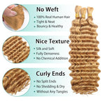 Human Braiding Hair for Boho Braids Human Hair 110g 24 Inch Curly Boho Hair for Braiding Knotless 12A Deep Wave Bohemian 3 Bundles/Pack Caramel Honey Blonde
