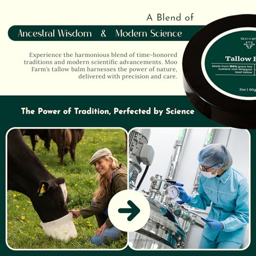 MOO FARM Beef Tallow for Skin - Natural Hydrating Balm -Low Heat Grass-Fed Organic Beef Tallow for Skin, Unscented- Safe for Sensitive, Allergic Body- Rich Vitamins A,D,E,K & B1 - Made in USA(2oz)
