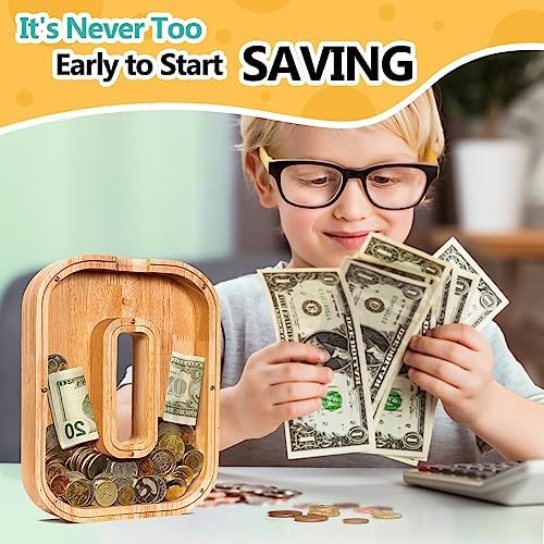 SummiDate Wooden Letter Piggy Bank| Piggy Bank for Boys Girls Toddler| Alphabet O Money Bank| Coin Bank Birthday Gift for Kids|Birthday Gift for Kids (O)