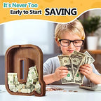Summidate Customized Name Extra Large Wooden Piggy Bank for Kids Boys Girls Alphabets Letter A-Z Coins Bills Money Change Saving Box Clear Cover (Laser Engraved) Educational Toys 12"- Letter Q
