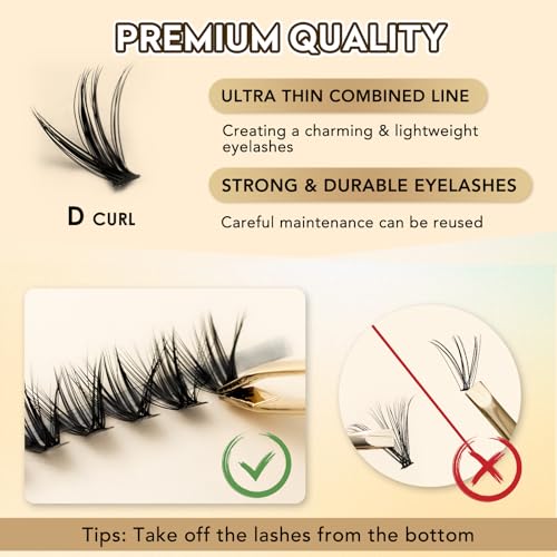 Lash Clusters Kit Individual Lash Extension Kit 280 PCS D Curl 9-16mm DIY Eyelash Extensions Kit with Lash Bond and Seal Waterproof and Cluster Lashes Glue Remover Lash Applicator by Gollee