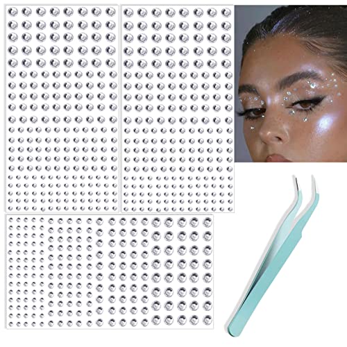 NOOEPC 660Pcs Face Gems Hair Gems, Self-Adhesive Face Jewels Eye Jewels Rhinestones 3/4/5/6 mm DIY Face Gems Stick on, Hair Body Rhinestones Gems Crystals Pearls for Face Eyes Makeup Body, Crafts