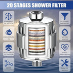 Shower Filter, 20 Stage Shower Head Filter for Hard Water with 2 Cartridges, High Output Shower Water Filter to Remove Chlorine, Fluoride and Other Impurities, Improves Skin Condition, Protects Hair