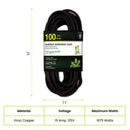 Go Green Power Inc. (GG-14000BK) 12/3 SJTW Outdoor Extension Cord, Black, 100 ft