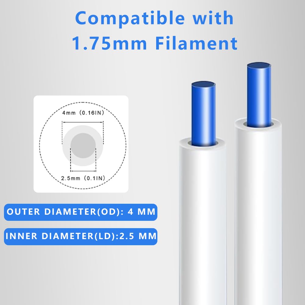 10M (32.8ft) PTFE Teflon Tube for 1.75mm Filament : 2.5mm ID×4mm OD Bowden Tube, for Bambulab AMS X1/ X1C/ P1P/ P1S/ A1/ A1 Mini, Prusa MMU3/ Direct Drive Extruder, with Tubing Cutter