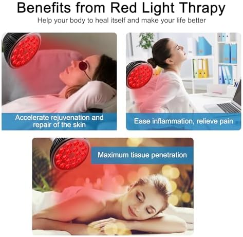 Wolezek Red Light Therapy Lamp with Lamp Holder, 660nm Red and 850nm Near Infrared Combo Wavelength LED Red Light Bulb, Red Light Therapy Device for Face and Body, Aluminium Shell, E27/E26 Standard