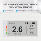 Ecosense EcoQube Flex Smart Radon Detector - Battery Powered Continuous Radon Monitor for Home Use with Always-On Display, Bluetooth App, Daily, Weekly, Monthly & Yearly Fluctuations on App