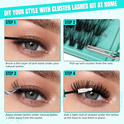Lash Extension Kit 280Pcs,DIY Individual Lashes Clusters Kit,Lash Bond And Seal,Lash Remover For Eyelashes Extensions,Lash Applicator Tool For False Eyelash Cluster Kit(Blues(60D),D-Mix8-16mmKit)