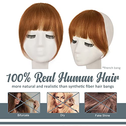 BARSDAR Human Hair Clip in Bangs - French Thick Human Hair Bangs Clip in Extensions for Women - Auburn Hair Bangs Clip on Fringe Real Human Hair Bangs Hairpieces Daily Dyeable - Medium Auburn