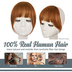 BARSDAR Human Hair Clip in Bangs - French Thick Human Hair Bangs Clip in Extensions for Women - Auburn Hair Bangs Clip on Fringe Real Human Hair Bangs Hairpieces Daily Dyeable - Medium Auburn