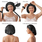LitBear 100% Mulberry Silk Bonnet for Sleeping Women, 6A 22 Momme, Large Double-Layer Silk Hair Wrap with Tie Band, Non-Slip Silk Turban, Includes Silk Scrunchie