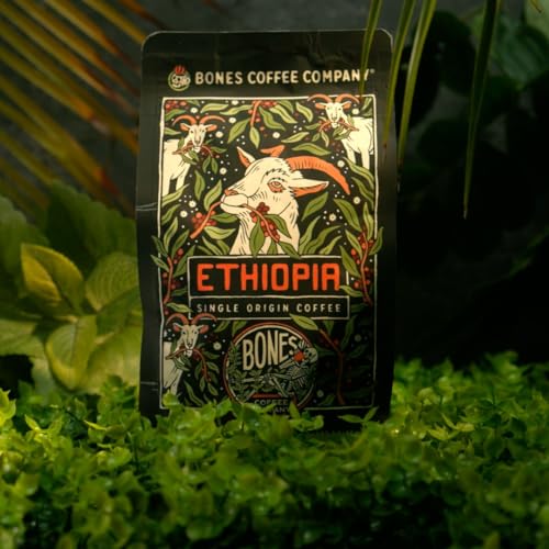 Bones Coffee Company Ethiopia Single-Origin Coffee Beans, Whole Bean Coffee Light Roast Gifts Low Acid Gourmet Citrus, Floral, Berries Notes (12 oz)