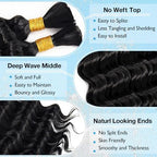 18 Inch Deep Wave Bulk Hair for Braiding 2 Bundles 200g Natural Black Curly Braiding Hair for Boho Braids Micro Twist No Weft Wet and Wavy Extensions