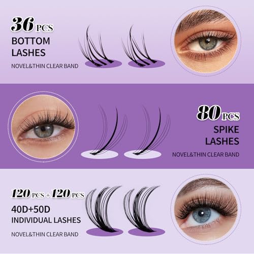 Lash Clusters Kit Fluffy Thick Volume Eyelash Clusters DIY False Eyelashes Wispy Individual Lashes D Curl Cluster Eyelash Extensions Comfortable Lash Extension by WENDY LASHES（40+50P-D-1218）