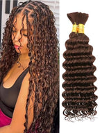 Chocolate Brown Human Braiding Hair Deep Wave Bulk Human Hair for Braiding, 4# Color No Weft Curly Braiding Hair Extensions for Boho Braids Wet and Wavy Braiding Human Hair Bundles(16inch,#4,100g)
