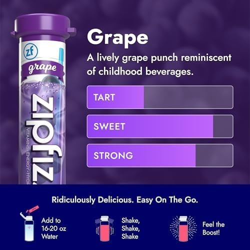 Zipfizz Energy Drink Powder, 20 Pack Electrolyte Mix with B12 - Grape