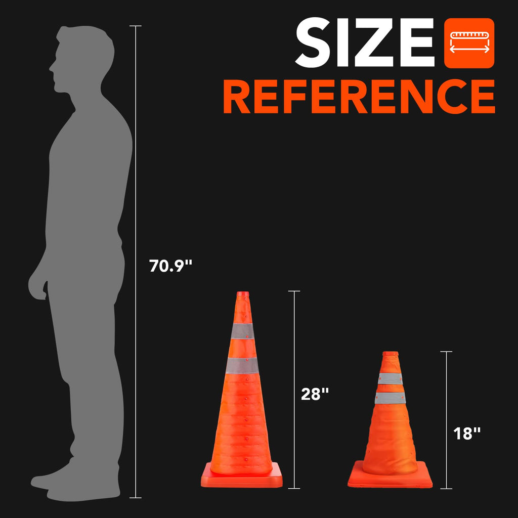 TENKAIWICK 18 Inch 6 Pack Traffic Cones,Collapsible Safety Cones,Multi Purpose Pop-up Cones with Reflective Collar,Orange Cones for Parking lot, Driveway, Driving Training etc