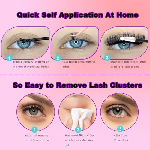 DAODER Wispy Lash Extension Kit 640Pcs Cluster Lashes Natural Look, Short Lash Clusters Kit 9-13mm 30D 40D 50D 60D D Curl Individual Lashes Kit with Lash Bond Seal Remover(30D+40D+50D+60D Kit 9-13mm)