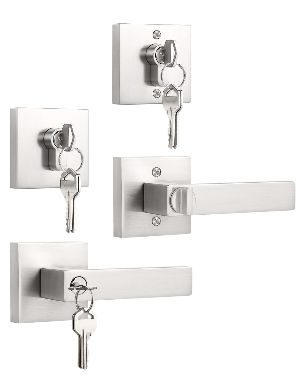 KNOBWELL 1 Pack Double Cylinder Keyed Entry Door Handle with Deadbolt, Brushed Nickel Front Door Handleset with Lock and Key