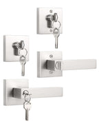KNOBWELL 1 Pack Double Cylinder Keyed Entry Door Handle with Deadbolt, Brushed Nickel Front Door Handleset with Lock and Key