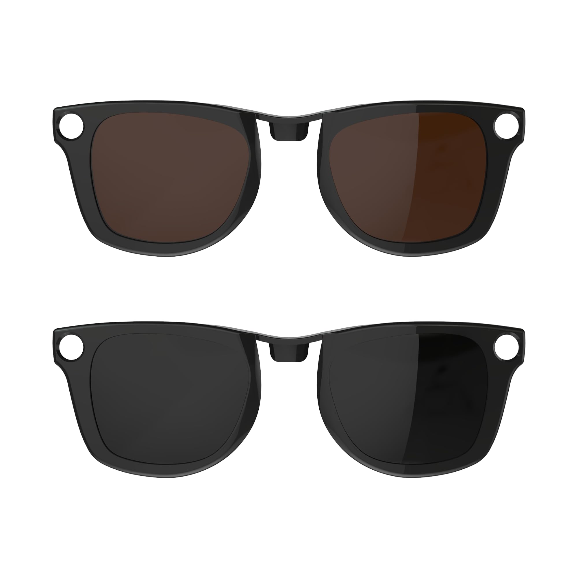 HIBLOKS 2Pcs Polarized Clip for Ray-Ban Meta Wayfarer RW4006 & Gen 2 RW4012 Regular (50-22), Shiny Black Frame Discoloration Clip for RayBan Meta Gen 2 Protect Your Eyes, (Black+Brown)