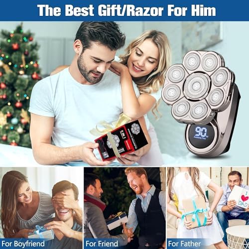 9D Head Shavers for Bald Men, Upgraded 6-in-1 Mens Grooming Kit, Detachable Bald Head Shavers for Men, Wet/Dry LED Display, Travel Lock Electric Razor for Men with Type-C Charge