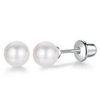 Freshwater Pearl Earrings with Screw Back for Women Silver Stud (Pearl-6mm)