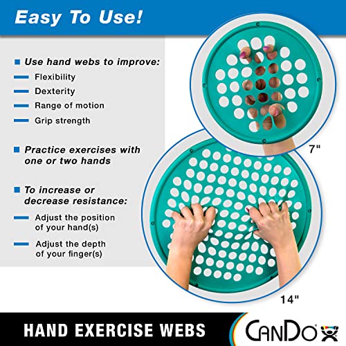 CanDo Hand Exercise Webs for Physical Therapy, Grip Strengthening, and Hand, Finger, Wrist Resistance Workouts, Portable Size, Low Powder, 7" Diameter, Red: Light