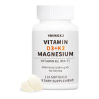 YMINGKJ Vitamin D3 K2 5000 IU 120 Softgels with Magnesium Supplement - & 120mcg MK-7 K2 for Bone Health & Immune Support - Non-GMO & Gluten-Free Softgels with MCT Oil