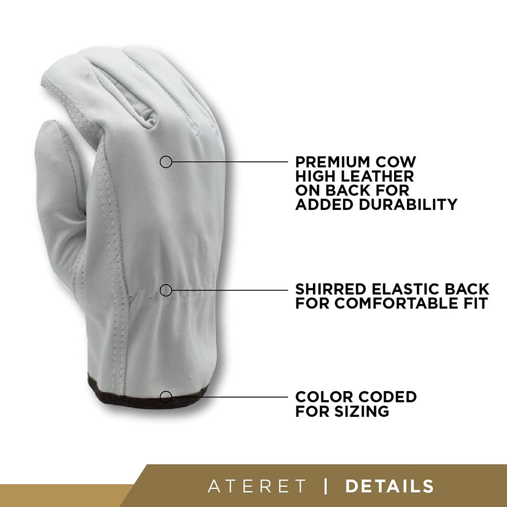 ATERET 12 Pairs Small Heavy Duty Durable Cowhide Leather Work Gloves I Driver Gloves for Truck Driving, Warehouse, Gardening, Farming