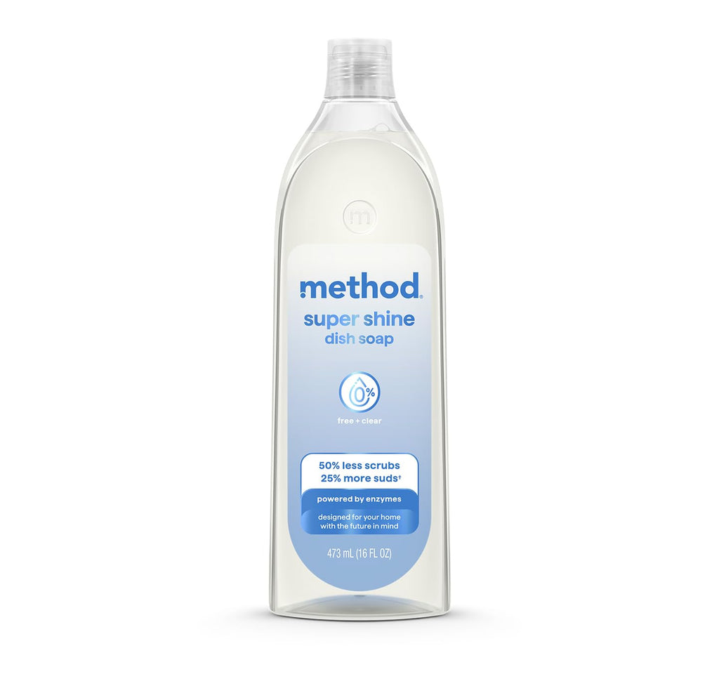 method Super Shine Liquid Dish Soap, Free + Clear, Unscented, 16 fl oz