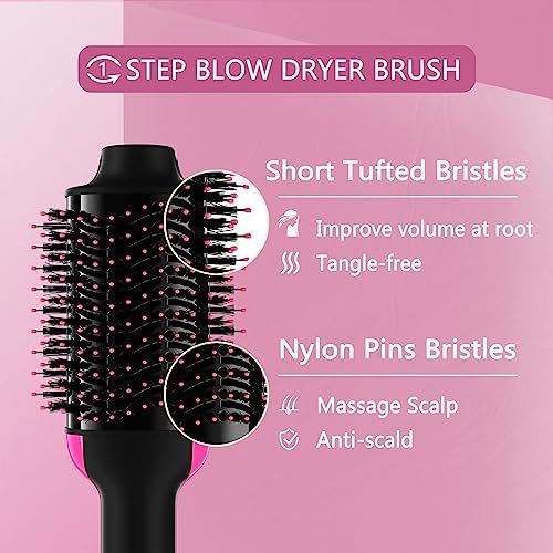Dual Voltage Hair Dryer Brush with European Plug, Blow Dryer Brush for European Travel, 110V-120V/220V-240V Hot Air Brush and Styler Volumizer with Negative Ion Anti-frizz