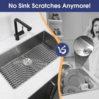 Silicone Sink Protector 28"x15" Rear Drain Hole, Heat Resistant Non-slip Dishwasher Suitable, Large Mat for Bottom of Farmhouse Kitchen Stainless Steel Sink(Grey)