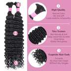 Human Braiding Hair for Boho Braids 22 Inch 2 Bundles 100g Deep Wave Bulk Hair 12A Virgin Curly for Knotless Braids (Natural Color)