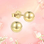 CUTEFEEL 18K Gold Plated Sterling Silver Ball Stud Earring for Women(7mm)