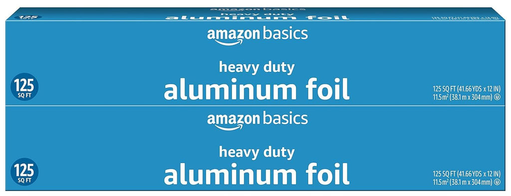 Amazon Basics Heavy Duty Aluminum Foil for Cooking, Grilling, Food Storage, Roasting, 125 Sq Ft, Pack of 2