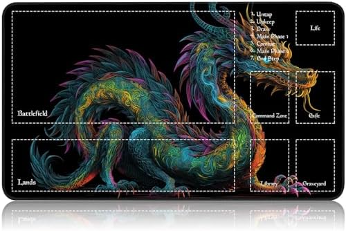 for MTG Game Playmat, for Magic TCG Rubber Play mat,Tabletop Card Playmats with Smooth Surface,Trading Card Inked Game Mat with Zones,Battle Game,Colorful Dragon