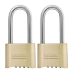 Master Lock Brass Combination Lock, Gate Lock for Outdoor Fence or Shed, Customizable Combination Padlock with Extended 2-1/4-Inch-Long Shackle, 2 Pack, 175LHEC2