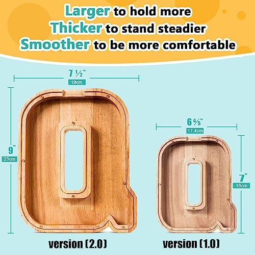 SummiDate Wooden Letter Piggy Bank| Piggy Bank for Boys Girls Toddler| Alphabet Q Money Bank| Coin Bank Birthday Gift for Kids|Birthday Gift for Kids (Q)