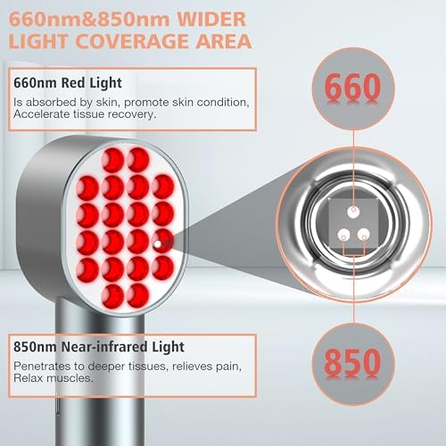 Red Light Therapy with Timing and 4 Modes, High Power 660/850nm Handheld Near-Infrared ＆ Red Light Therapy for Face Body, Portable Light Therapy Wand for Pain Relief of Muscles Joints Knee, 20 LEDs