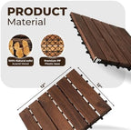 Pack of 10 Deck Tiles - 12"x12" Interlocking Natural Solid Acacia Wood for Outdoor & Indoor, Patio Garden, Balcony, Poolside - Brown Color