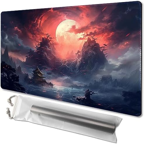MTG Playmat Size 24x14in Free Storage Bags Non-Slip Backing, Ideal for Card Game Enthusiasts TCG Playmat (Red Sky at Night-No Deck)